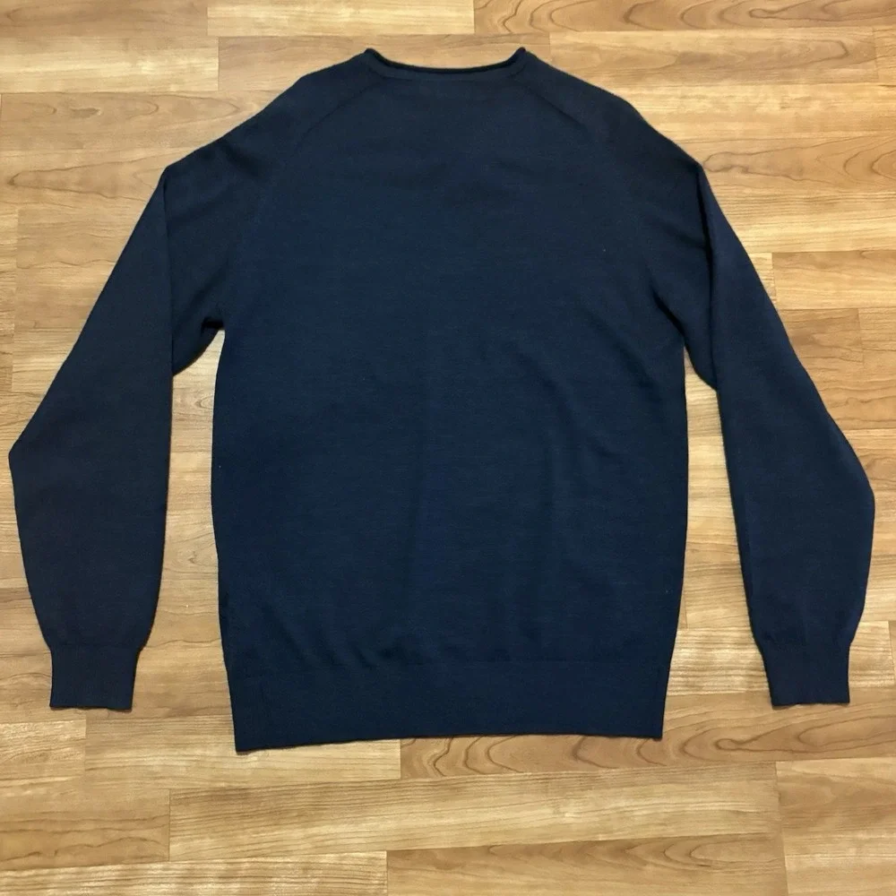 Rodd & Gunn Men Italian Yarn 100% Fine Merino Wool Sweater Navy Blue Large FLAW